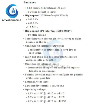 10 VNT./Daug MCP23017-E/SP 16-Bitų I/O Expander su Serijos I2C Sąsaja, 1.8 V-5.5 V 1.7 MHz Laikrodis Greitis KRITIMO-28