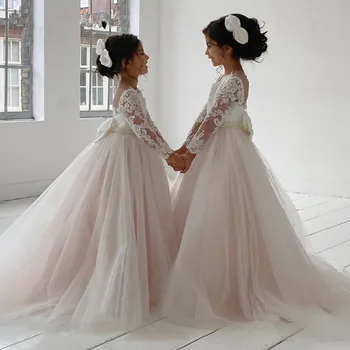 Kamuolys Suknelė Gėlių Mergaičių Suknelės 2021 Appliques Vaikai Princesė Suknelė Vestuvėms Pirmosios Komunijos Suknelė Inscenizacija Chalatai
