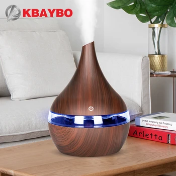 KBAYBO 300ml USB Ultragarsinis drėkintuvas Elektros Aromato difuzorius medienos grūdų šalto rūko maker, su 7 spalvų šviesos namuose