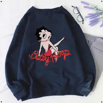 UETEEY PREKĖS Betty Boop Animacinių filmų Palaidinukė Juokinga Dovana Moterims Mados Marškinėliai Pavasarį, Rudenį ilgomis Rankovėmis Streetwear Moterims