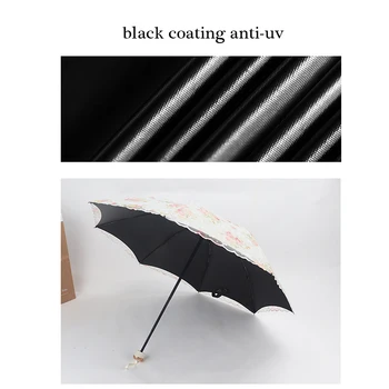 Mados Kūrybinės 3 lankstymo 8 kaulų saulės, skėtis nuo saulės anti-UV nėrinių aplikacija skėtis