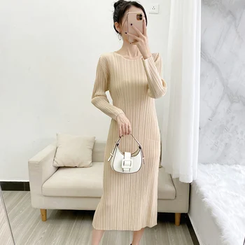 2021 Mados korėjos Moterų Ilgai Plisuotos Suknelė Naują Didelio Dydžio Prarasti Moterų Plisuotos Šifono Vidutinio ilgio Suknelė