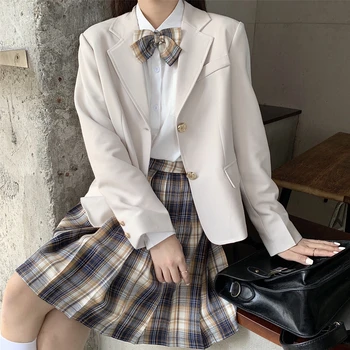 Japoniško Stiliaus Kolegija Stiliaus JK Studentai, Balti Marškiniai Aukšto Juosmens Pledas Plisuotos mokyklos mergina sijonas mokyklos vienodos studentų vienodas