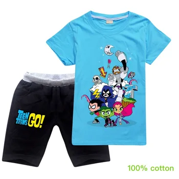 Vasaros Teen Titans Vyksta Trumpas Rankovės Spausdinimas, T-marškinėliai, Šortai Berniukų, Mergaičių Sporto Drabužiai, Vaikiška vaikams Drabužių Unisex Vaikams