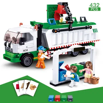 432Pcs Miesto Šiukšlių Klasifikacija Sunkvežimis Automobilio Modelį Plytų 100 Korteles Blokų Rinkinius Brinquedos Švietimo Žaislai Vaikams