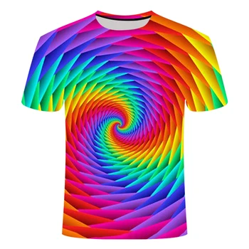 Spalva vertigo hipnotizuojantis spalvinga spausdinti 3D spausdinimo T-shirt vyrų mados atsitiktinis apvalios kaklo trumparankoviai marškinėliai viršuje S-6XL