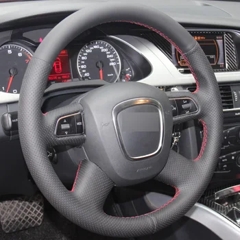 Black PU Dirbtiniais Odos Rankomis susiuvami Automobilio Vairo Dangtelis Audi A4 (B8) 2004-2012 A6 (C6) 2004-2011