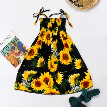 2021 Vaikų Vasaros Suknelė Mergaitėms Bohemijos Gėlių Diržas Ruffles Beach Princesė Suknelės Mergina Drabužių 2 6 8 12 Karoliai Dovana