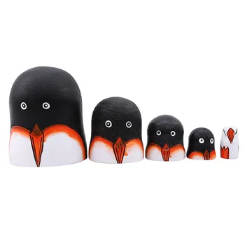 5 Vnt/Set Pingvinas Rusijos Lėlių Rankomis Dažyti Namų Dekoro Gimtadienio Dovanos Kūdikių Žaislų Lizdus Lėlės Mediniai Matryoshka Žaislai