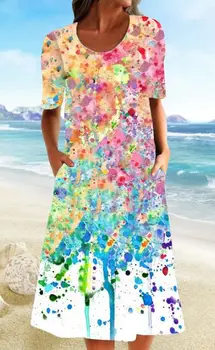 Moterų Pavasario Suknelė Gėlių Atspausdintas O-kaklo Half-sleeve Dress-line Prarasti Atsitiktinis Suknelė Vintage Mados Stilius Vasaros Vidurio blauzdos Suknelė