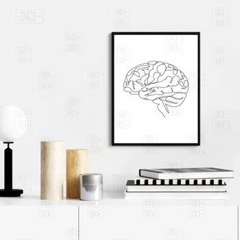 Anatominį Smegenų Piešimo Spausdinti Anatomija Medicinos Meno Tapybos Drobės Nuotrauką Gydytojas Biuro Dekoras Smegenų Plakatas Linija Eskizą, Nuotrauką