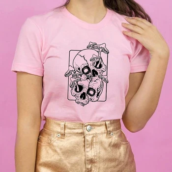 Estetinės Moterų Tee Skeletas Grybų Harajuku Streetwear Egirl Emo Mados Negabaritinių Marškinėliai Grafinis Grunge Stiliaus Viršūnes Drabužiai