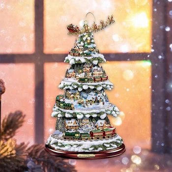 Kalėdų Eglutė Sukasi Skulptūra Traukinio Dekoracijos Pasta Langą Lipdukai Kalėdų Atmosferą Decore Kalėdų Eglutė Decore