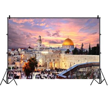 Jeruzalės Miesto Fotografijos Fonas Laimingas Gimtadienio Šviesos Vakare Foto Fone Studija Prop Apdailos Reklama