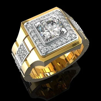 Klasikinis Vyrų Žiedas Aukso Spalvos, Geometriniai Kristalų Vestuves Jubiliejus Prabangių Dovanų Kubinis Cirkonis Žiedai Vyrų Papuošalai Karšto Pardavimo