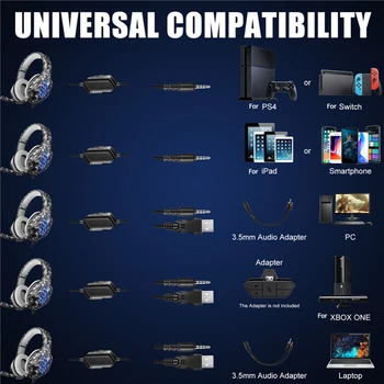Žaidimų Ausinės USB 3,5 mm Laidinis Ausinių Gilus Baritonas Gamer Ausinės Surround Sound & HD Mikrofonas PS4 /PS5/ XBOX