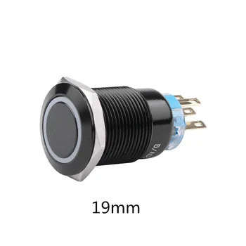 19mm LED Aliuminio black ring light mygtukas be fiksacijos vandeniui akimirksnį mygtuką perjungti Latching