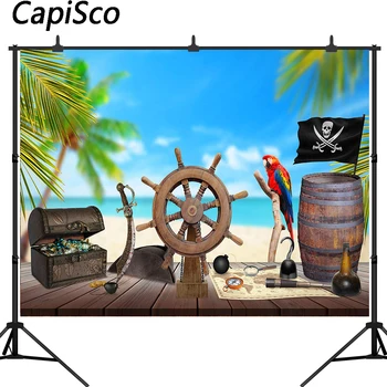 Capisco fotografijos backdrops piratų lobis buriavimo papūga gimtadienio medienos animacinių filmų vaikams fone photobooth photocall