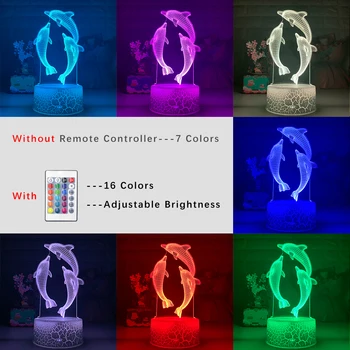 Nuotolinio / Touch Control 3D LED Nakties Šviesos diodų (LED Lentelės, Stalo Lempos Delfinų LED Nakties Šviesos Spalva Keisti 3D LED Šviesos Vaikams Dovanos