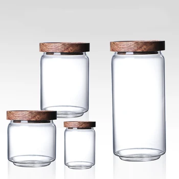Skaidrus sandarų indelį su dangteliu medinis dangtelis laikymo jar dulkių saldainiai stiklo butelis maisto konteineryje Drėgmei Jar kavos