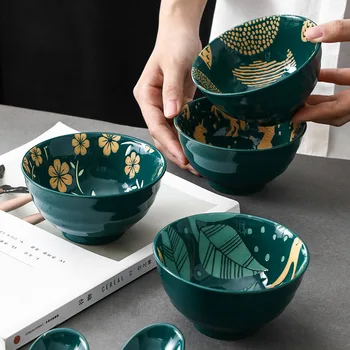 Nordic 5 colio sriegiu dubenį tamsiai žalios spalvos keramikos ryžių dubenėlį kūrybos stalo underglaze, salotos, sriubos dubuo