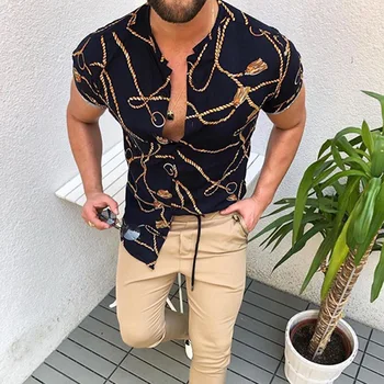 Nauja Vasaros vyriški trumparankoviai Spausdinti Marškinėliai 2021 Karšto Pardavėjas Retro Atsitiktinis Etninės Stiliaus Havajų Be Antkaklio Didelių Laisvi Marškinėliai