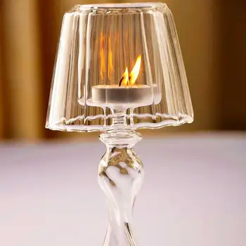 Stiklo Žvakidė Kūrybos Juostele Dizaino Stiklo Tealight Žvakė Taurės partijų Vestuvių Juostoje Šalies Namų Dekoro Žvakidė 18,5 cm