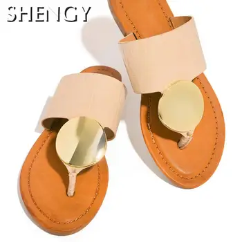 2020 Retro Moterų sandalai Vasaros Paplūdimio Šlepetės Mados Metalo Butas Šlepetės moterų batai Ponios Sandalai Slydimui Dėl Priežastinio Flip Flop