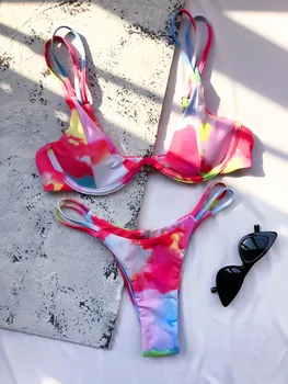 Seksualus Spausdinti V-baras Liemenėlių Moterų Bikini maudymosi kostiumėlis Moterims maudymosi Kostiumėliai, Push Up V formos Viela Bikini komplektas Troškinti Maudymosi Kostiumas