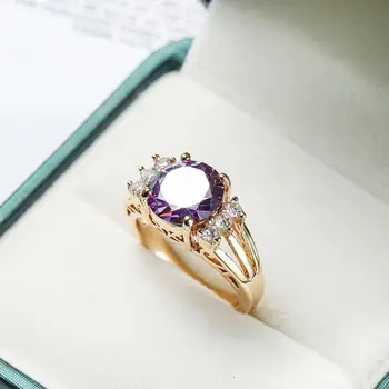 MxGxFam Violetinė Didelis Apvalus Cirkonis Žiedai Moterims Romantiško Stiliaus Aukso spalvos 18 k Karšto papuošalai AAA+