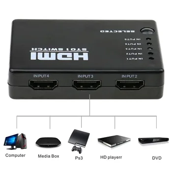 NAUJAS HDMI HUB 5 Uostuose 1080P Video HDMI Jungiklis Switcher HDMI Splitter su IR Nuotolinio valdymo splitter langelį HDTV DVD PS3