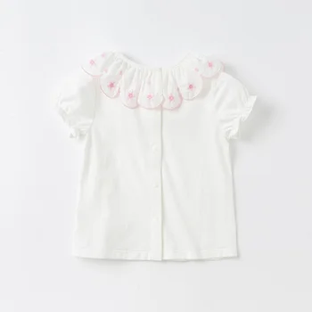 DBS17204 dave bella vasaros kūdikių mergaičių mielas gėlių siuvinėjimas, marškinėliai vaikams viršūnes mergaitė vaikai mados tees