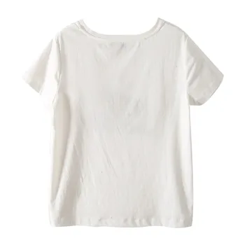 White T-shirt Mados Šilko Marginimo trumpomis Rankovėmis Apvalios Kaklo T-shirt Spausdinimas Moterų 2021 Naujas Vasaros Balta Šilko marškinėliai