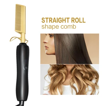 Hot Comb Plaukų Ištiesinimo Priemonės Elektriniai Plaukų Butas Geležies Hair Curler Šlapias Sausas Naudoti Plaukų Lakštinio Plieno Karšto Šildymo Šukos, Plaukų Styler Įrankis
