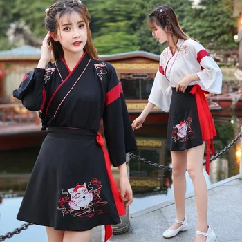 Moteris Japonų Kimono Rūbeliai Anime Dress Animacinių Filmų Hanfu Siuvinėjimo Kawaii Senovinių Azijos Yukata Haori Cosplay Kostiumas Šalis Suknelės