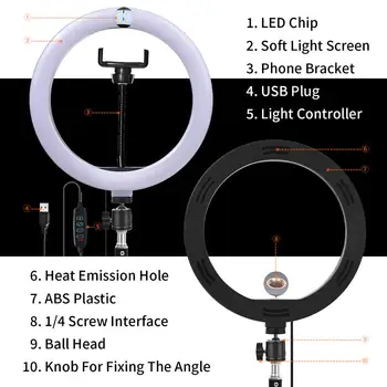 Pritemdomi 26cm Led Selfie Žiedas šviesos USB Video Žiedas Lempos Fotografijos Apšvietimo Telefonas Su Trikojo Telefono, 