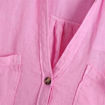 ZXQJ Moterų 2021 Mados Su Kišenėmis Prarasti Apkarpytos Palaidinės Derliaus trumpomis Rankovėmis Mygtuką-iki Moterų Marškiniai Blusas Prašmatnus Viršūnės