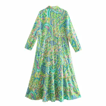 Za 2021 Ilga Suknelė Moteris Žalia Spausdinti Pynimas Marškinėliai 