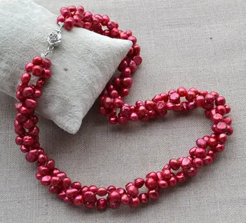 Sėkmės Perlų Papuošalai Susukti AA 6-7MM Baroko Raudonos spalvos Gėlavandenių Perlų Neklace Choker bižuterijos Žavinga Moteris Dovaną