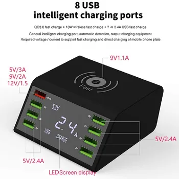 USLION 8 Port Multi USB Įkroviklį, LED Ekranas Su 10W Belaidžio įkrovimo USB Įkrovimo Stotis Telefono Darbastalio Įkrovikliai ES, JAV, UK Plug