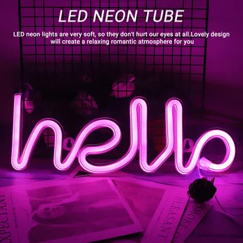 Sveiki, LED Neon Light Pasirašo Neoninis Ženklas Skydelyje Atostogų Kalėdų Vakarėlį Vestuvių Papuošalai Namų Sienų Dekoras Neoninės Lempos Dovanos