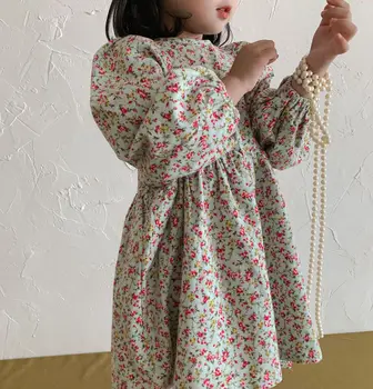 Mergaitės suknelė gėlių rudenį vaikų 2021 naujas medvilnės ilgomis rankovėmis kūdikiui princesė ilga suknelė