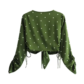 Žalia Moterų Viršūnes Ir Palaidinės 2020 Metų Vasaros Polka Dot Boho Kimono Megztinis Atsitiktinis Marškinėliai Femme Derliaus Blusas DD2481