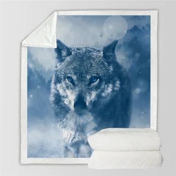Wolf 3D Skaitmeninis Spausdinimas Gobtuvu Antklodė Sherpa Vilnos Nešiojami Pliušinis Mesti Antklodę Ant Lovos, Sofa-Storas Šiltas