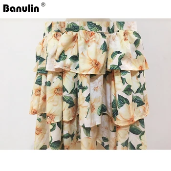 Banulin Naujas 2021 kilimo ir tūpimo Tako Vasaros Boho Suknelė Moterų Spageti dirželis Backless Camellia Gėlių Spausdinti Domino Pynimas Paplūdimio Suknelė