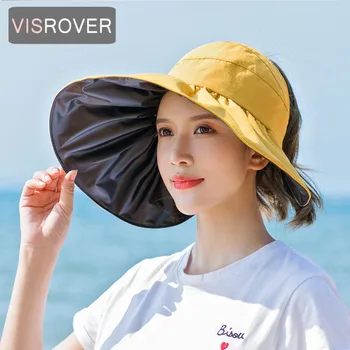 VISROVER Vasaros Moterims Saulės Skrybėlę Tuščias Viršų Skrybėlės, Sulankstomas Paplūdimys, Big Apdaila Kepurės Snapeliu UV Apsauga Atostogų nuo Saulės Sun variklio dangčio Skrybėlės