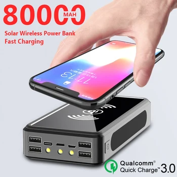 80000mAh Saulės Wireless Power Bank su Keturiais USB Išvesties Prievadai Didelės Talpos Mobiliojo Telefono Išorės Baterija Kreiptis į išmaniuosius telefonus