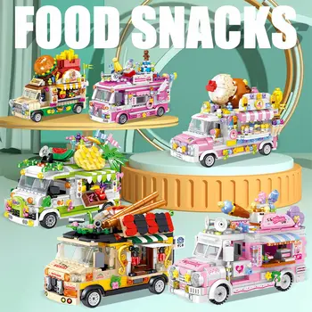 Miestas Draugais Ledų Sunkvežimis Street View Valgomasis Automobilių Mini Blokai Kūrėjas Maisto Užkandžių Parduotuvė Plytų Žaislai Vaikams Mergaitėms