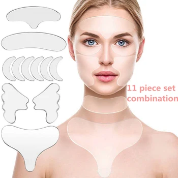 Naujas silikoninis veido ir krūtinės 11/16 dalių rinkinys, kėlimo ir sukimo nasolabial linijos, daugkartinio naudojimo raukšlių pleistras