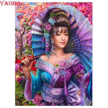 Yao bo Diamond Tapybos Japonijos moteris Kryželiu kvadratiniu Apvalus Deimantas Mozaikos Rankdarbiams Amatų Cirkonio Siuvinėjimas